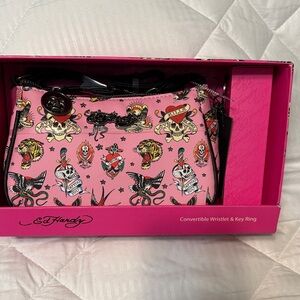 Ed Hardy Pink Tattoo Print Convertible Wristlet